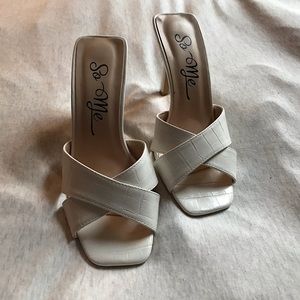White Square Toe Heels